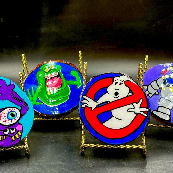 UPON REQUEST Set of 4 Handmade Coasters of “Ghostbusters” Hand Painted Live - Picture 1 of 9